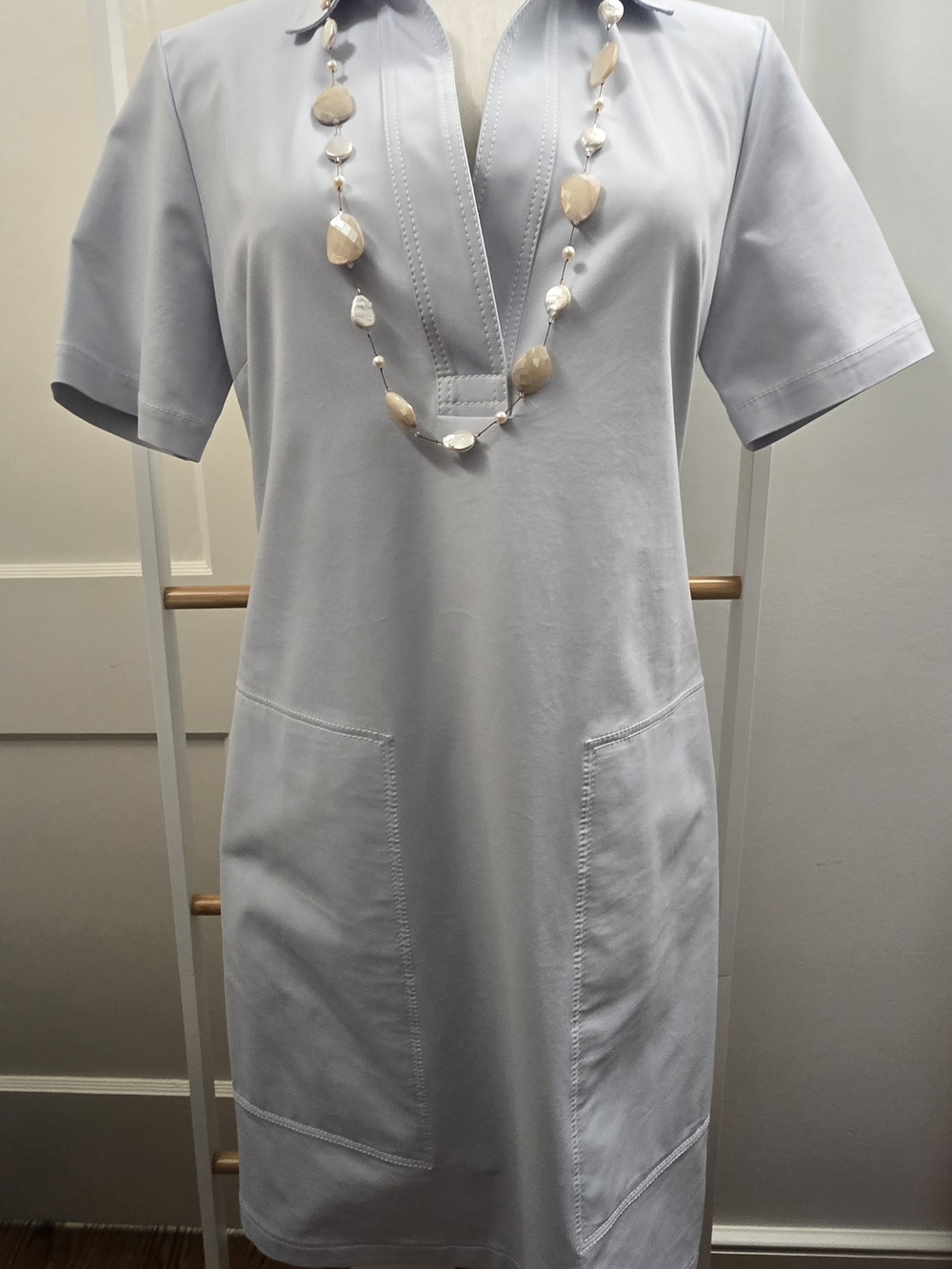Lafayette 148 New York Light Blue Collared Shift Dress Patch Pockets